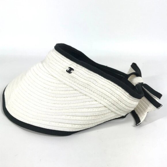 CHANEL 22P CC CC Mark Ribbon Ribbon hat Sun visor Raffia White - Picture 11 of 11